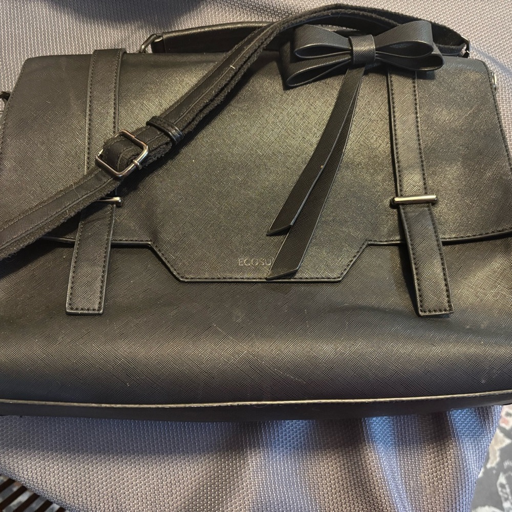 Black Womens or Mens Briefcase with Removable Bow Accent